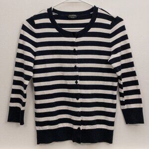 Talbots Pima Cotton Striped Cardigan – XS | Classic Navy & White Layers